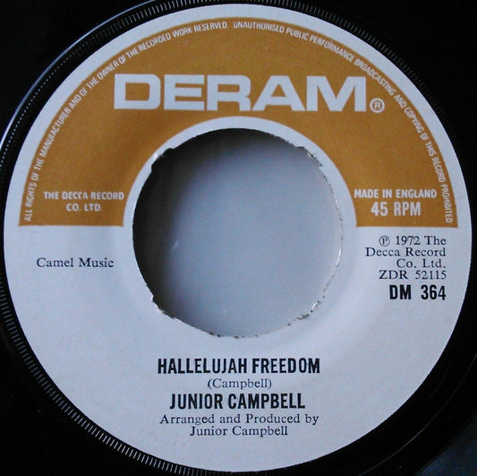 Junior Campbell – Hallelujah Freedom (Deram, 1972) 7" vinyl single VG/- jukebox