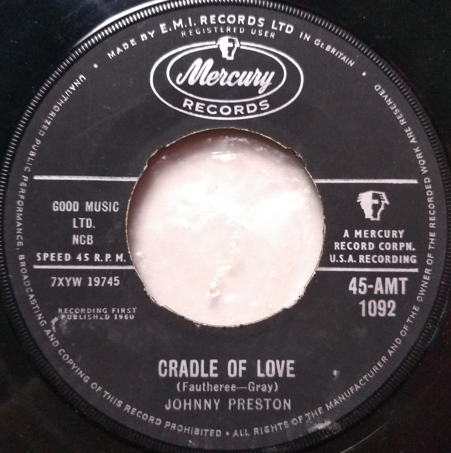 Johnny Preston - Cradle Of Love (Mercury 1960) 7" vinyl single VG/- jukebox