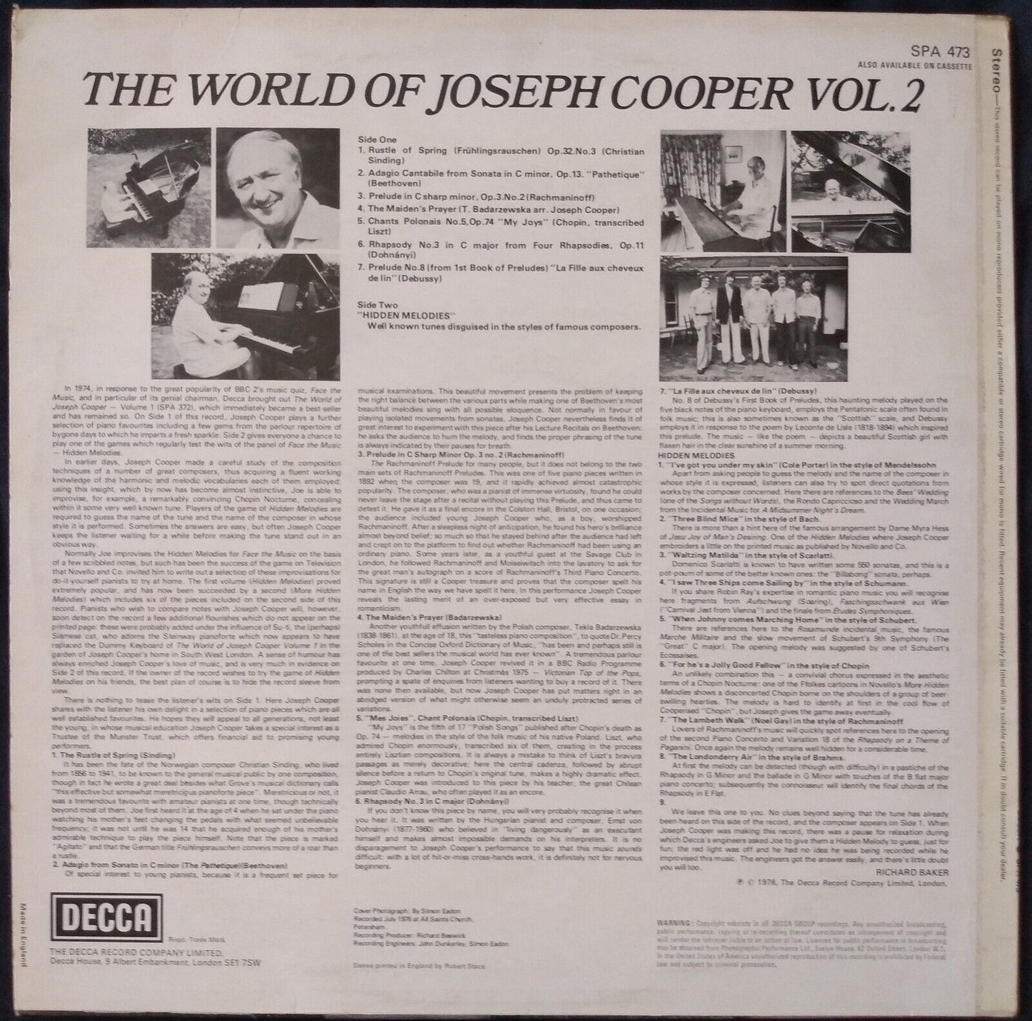 Joseph Cooper ‎– The World Of Joseph Cooper Vol.2 (Decca 1976) 12" vinyl LP VG