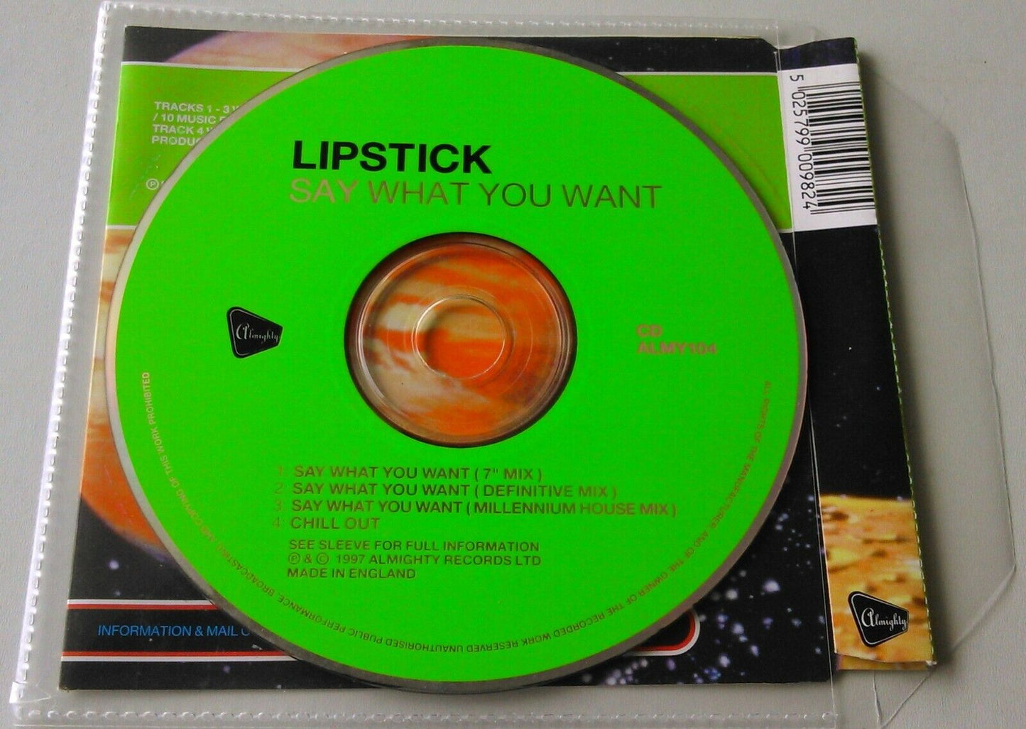 Lipstick – Say What You Want (1997) CD single *no case - plastic wallet*