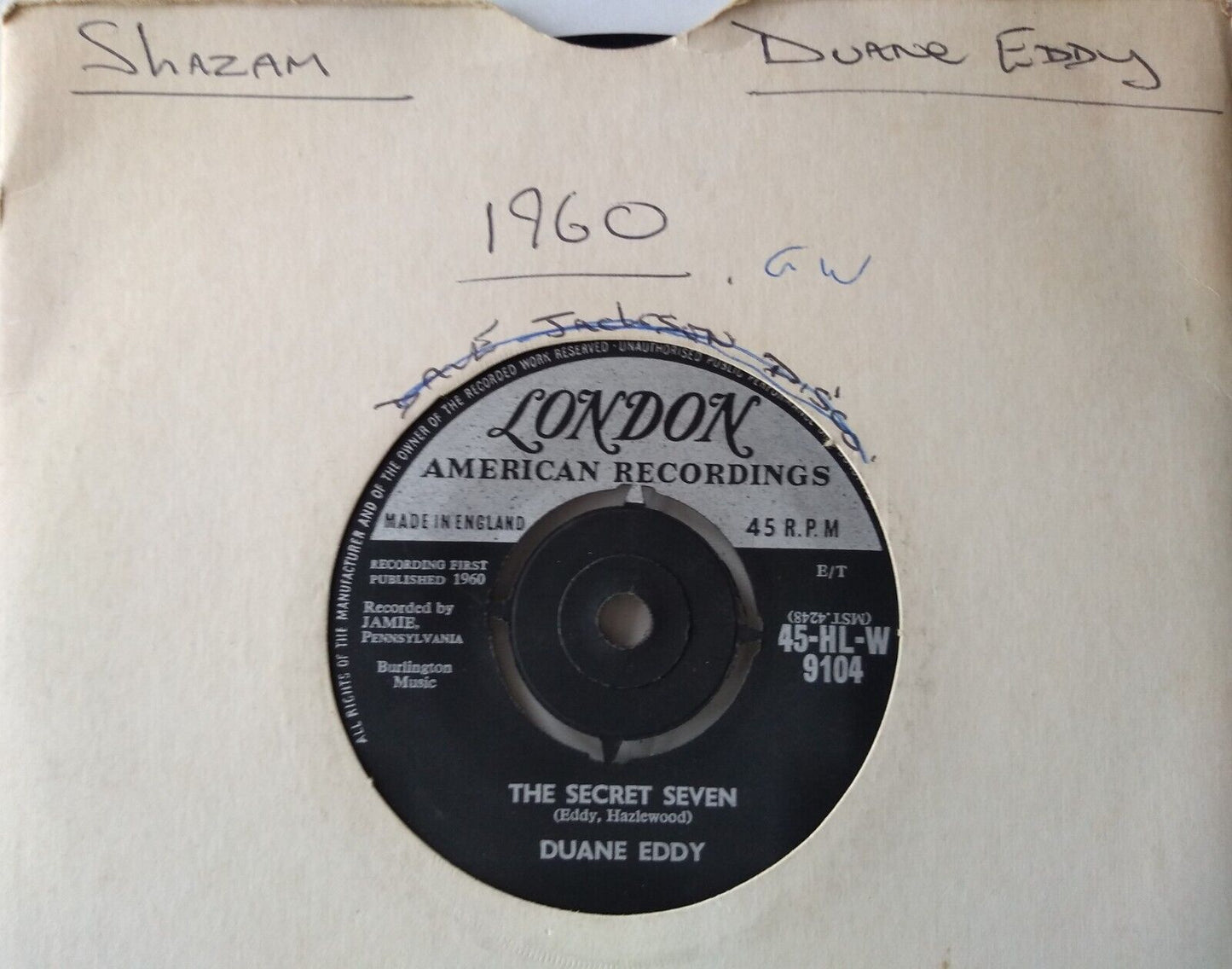 Duane Eddy - Shazam! (London, 1960) 7" vinyl single VG/-