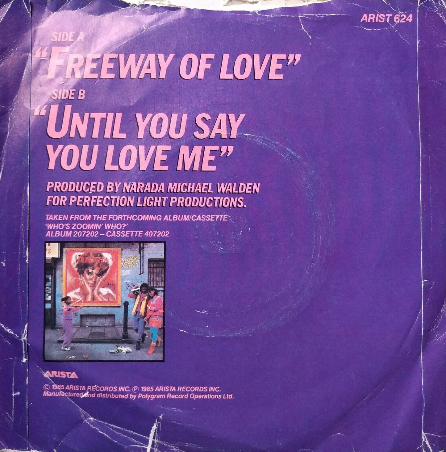 Aretha Franklin ‎– Freeway Of Love (Arista 1985) 7" vinyl single VG/G+