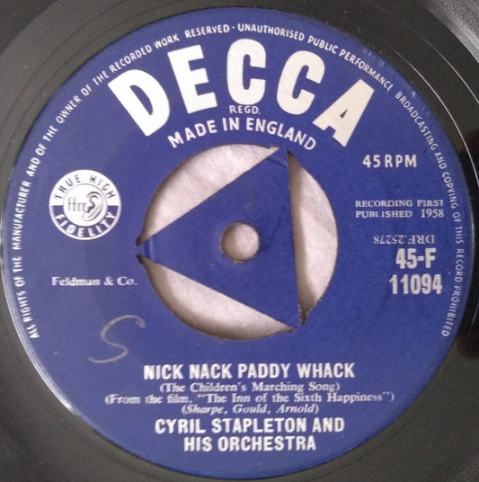 Cyril Stapleton And His Orchestra - Nick Nack Paddy Whack 7" vinyl single VG/-