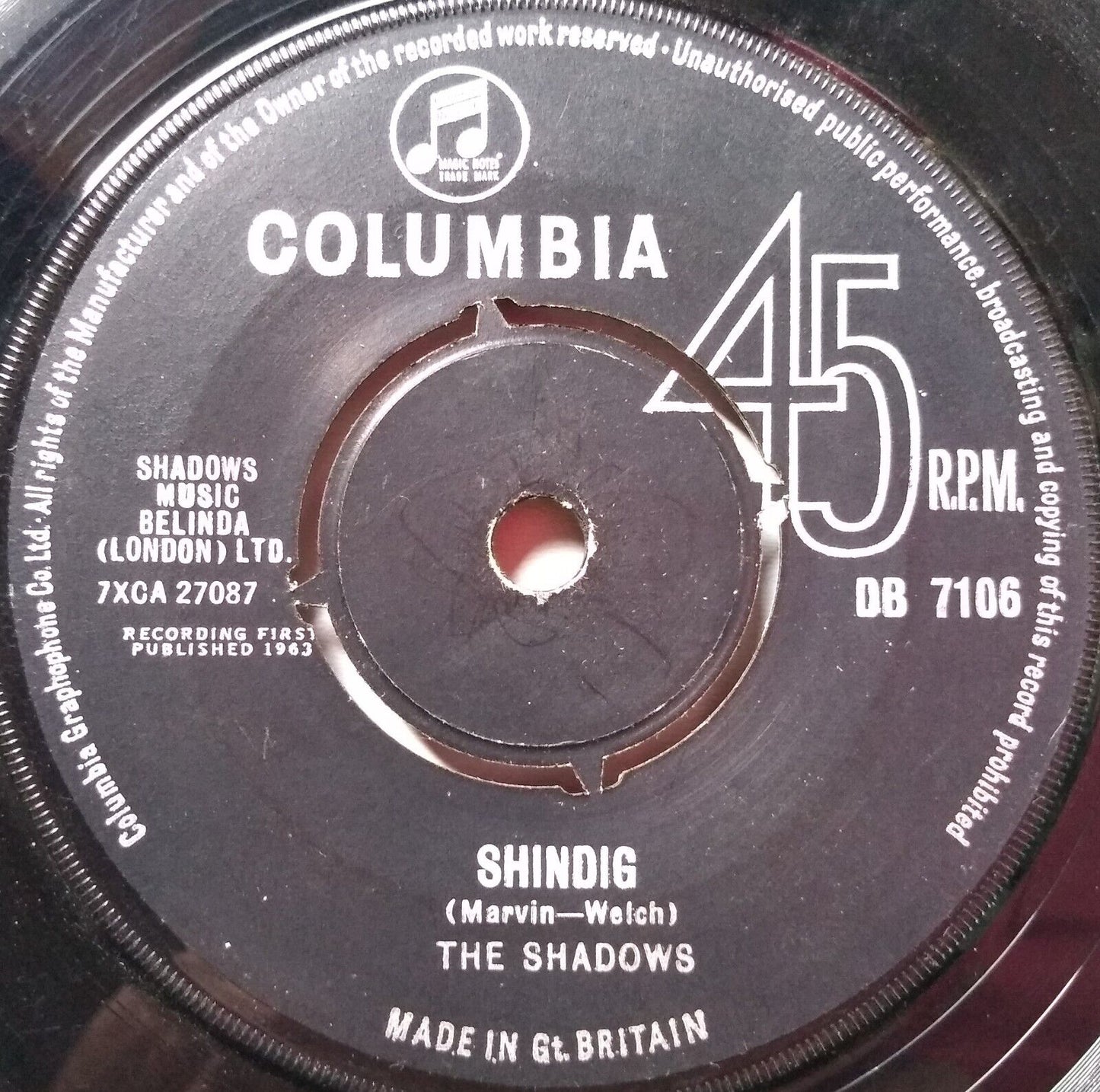 The Shadows - Shindig (Columbia 1963) 7" vinyl single VG/-