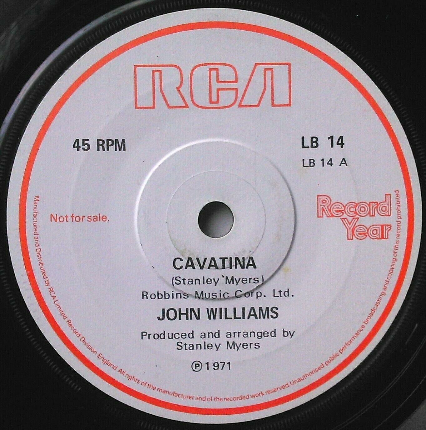 John Williams - Cavatina, Noel Edmonds (1980) 7" single VG/- Record Year promo