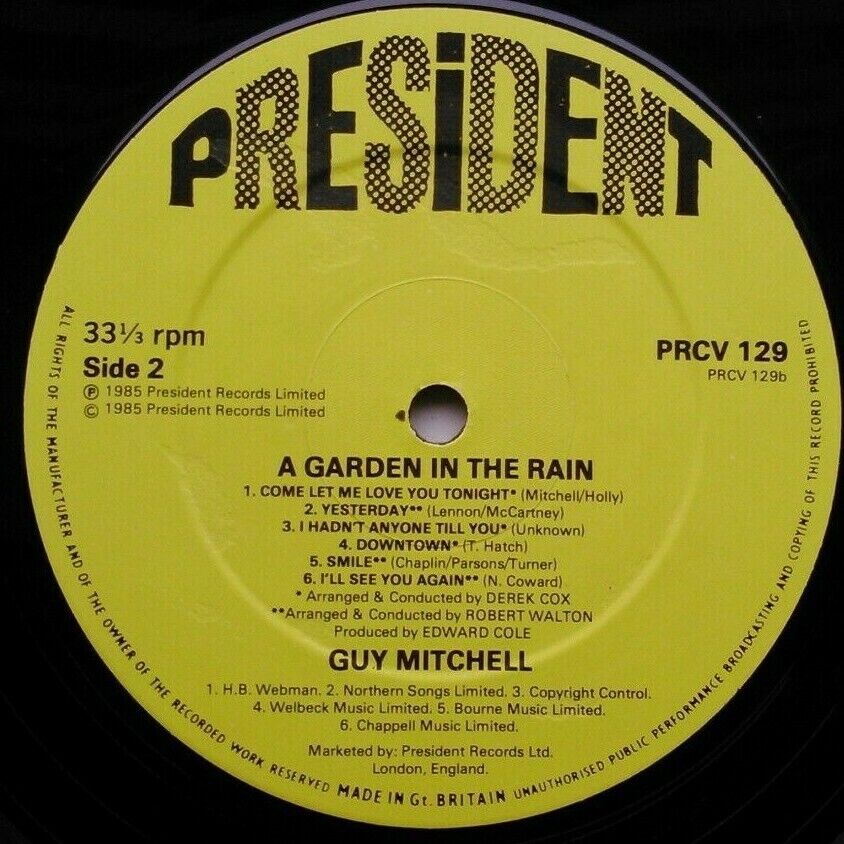 Guy Mitchell – A Garden In The Rain (President, 1985) 12" vinyl LP VG/VG