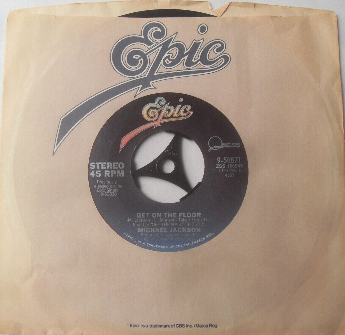 Michael Jackson – She's Out Of My Life (Epic, 1979) 7" vinyl US single VG/VG