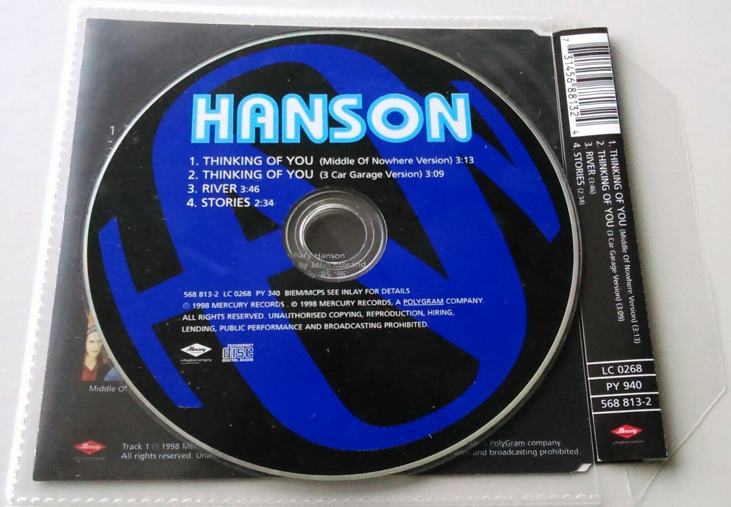 Hanson – Thinking Of You (1998) CD single *no case - plastic wallet*