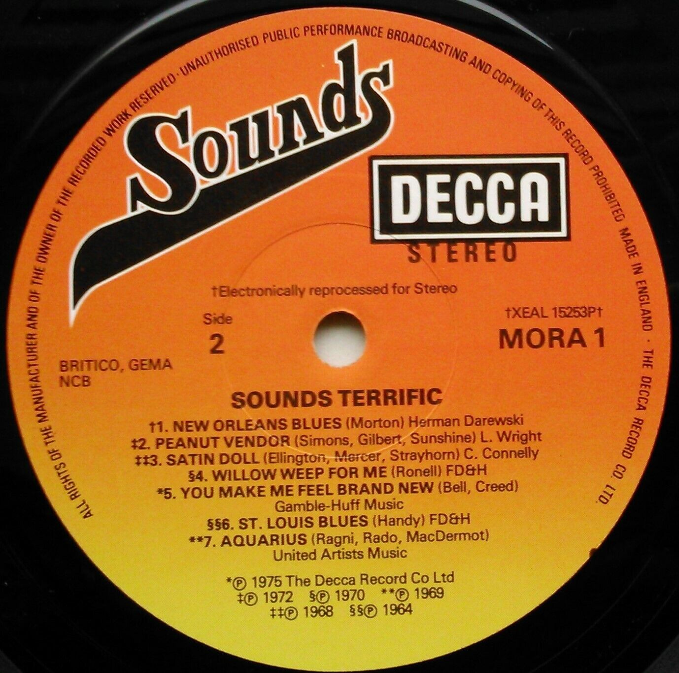 Various – Sounds Terrific (Decca, 1977) 12" vinyl LP VG/VG