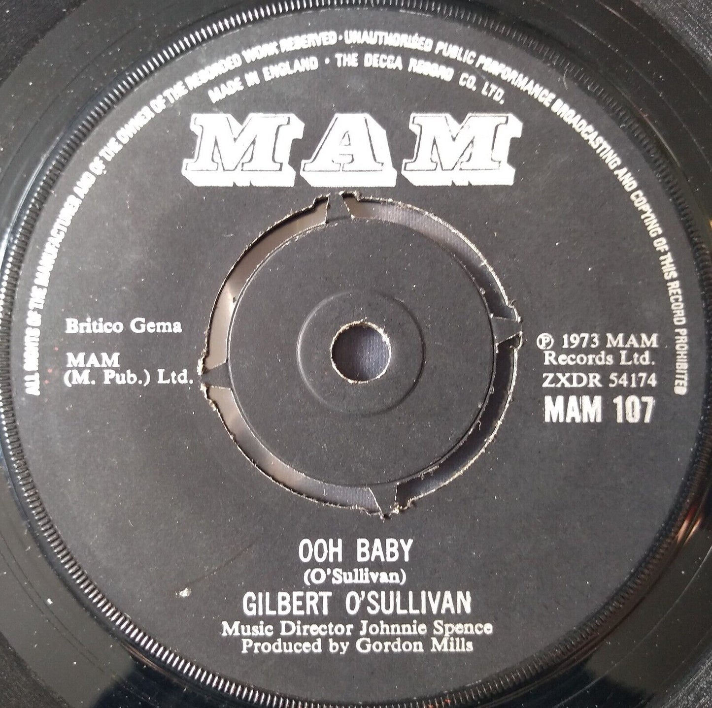 Gilbert O'Sullivan – Ooh Baby (MAM, 1973) 7" vinyl single VG/- plastic slipcover