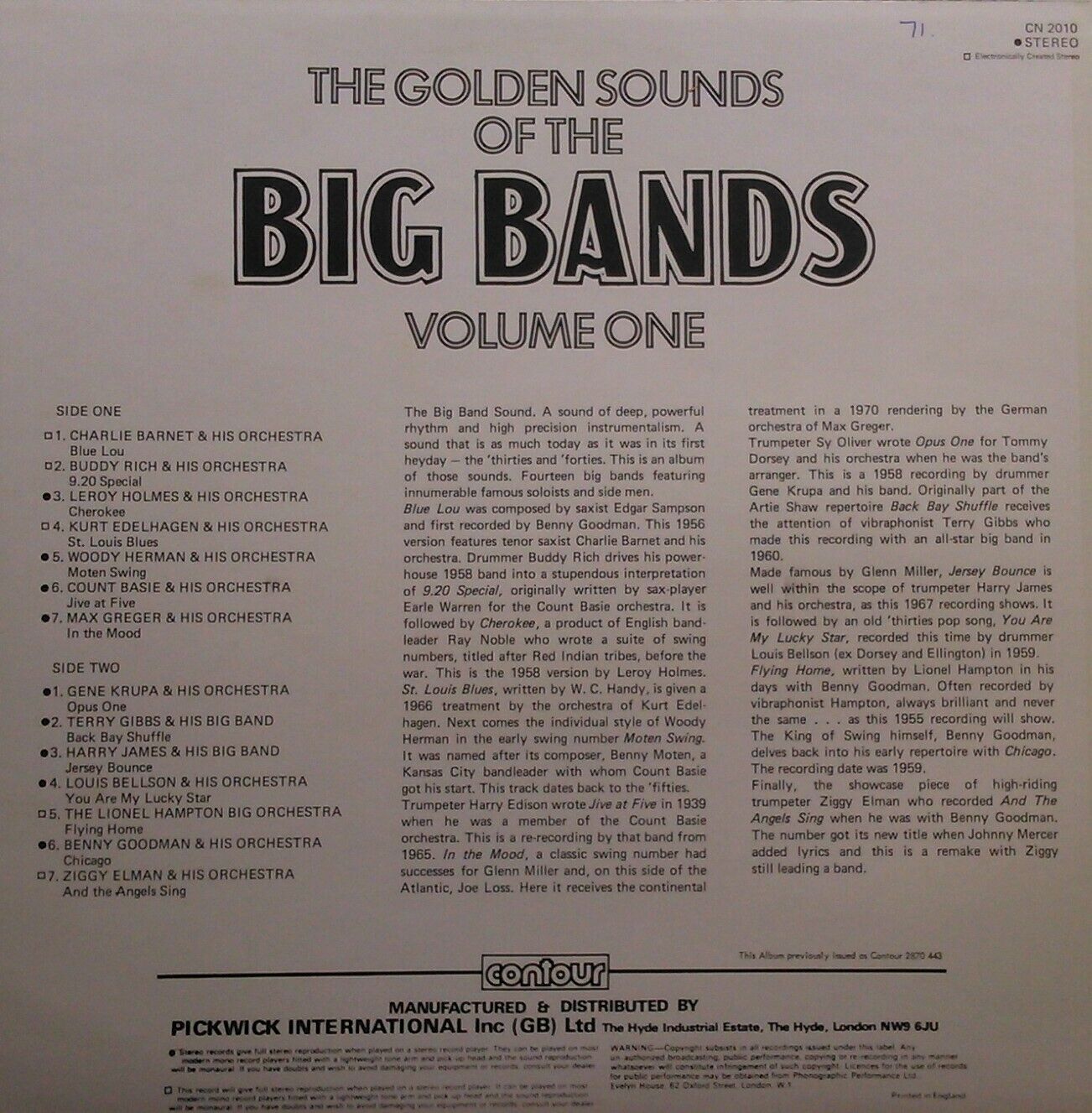 Various – The Golden Sounds Of The Big Bands Volume One 12" vinyl LP VG/VG