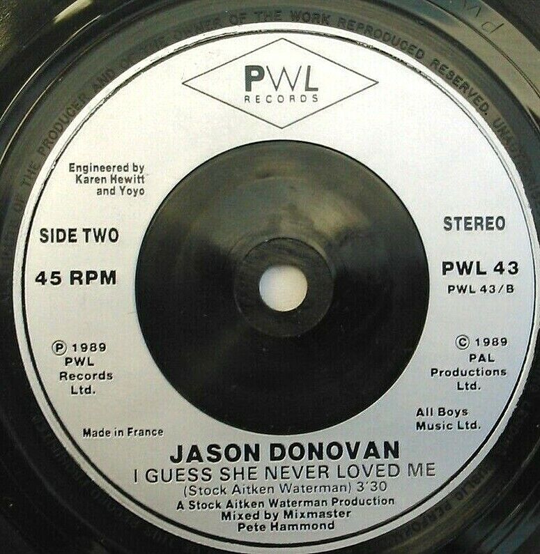 Jason Donovan – Every Day (I Love You More) (PWL, 1989) 7" vinyl single VG/-