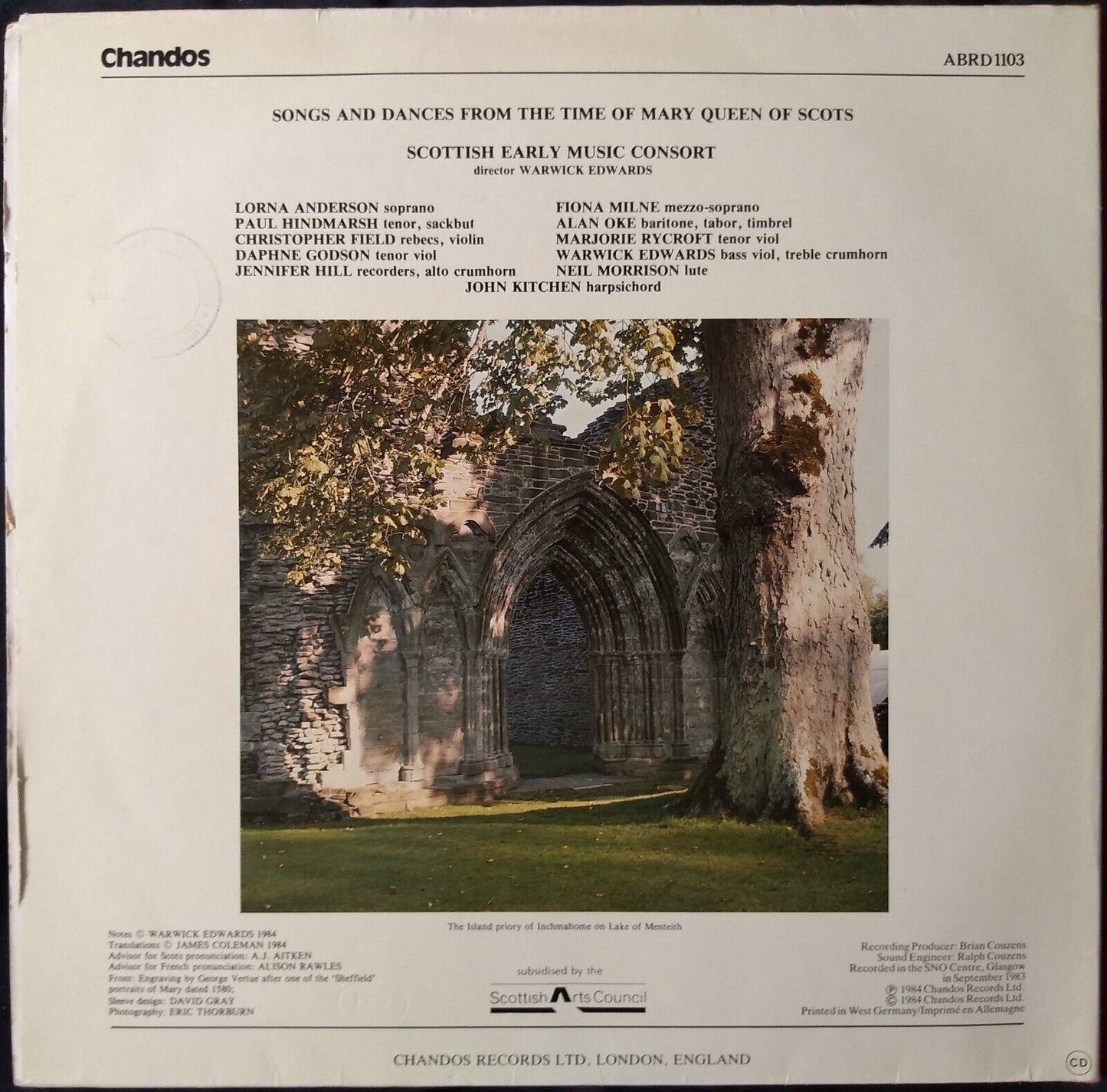 Scottish Early Music Consort - Mary's Music (Chandos 1984) 12" vinyl LP VG/VG