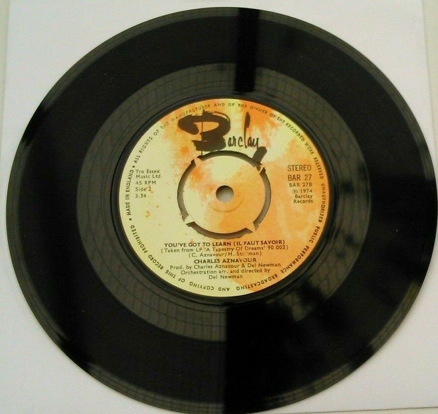 Charles Aznavour – We Can Never Know (Barclay, 1974) 7" vinyl single VG/-