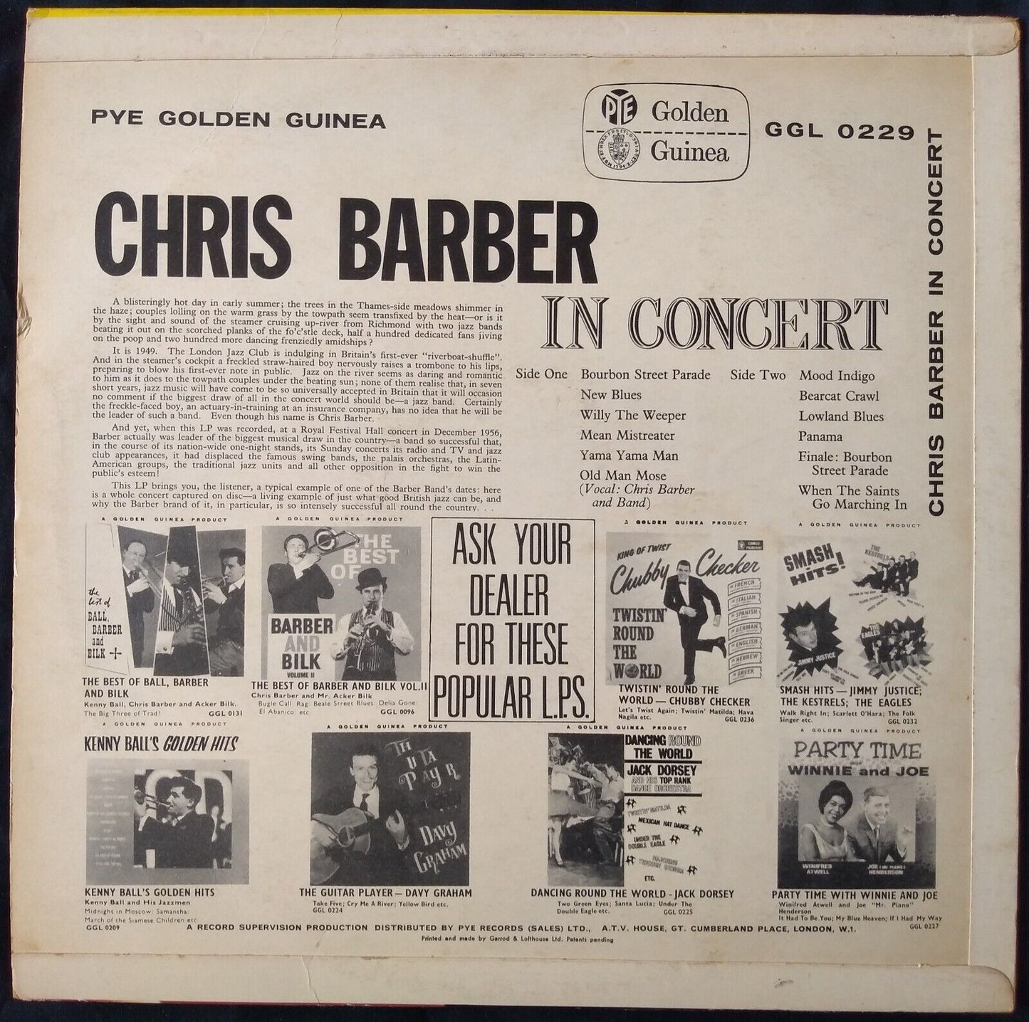 Chris Barber - In Concert (Pye 1957) 12" vinyl LP VG/VG