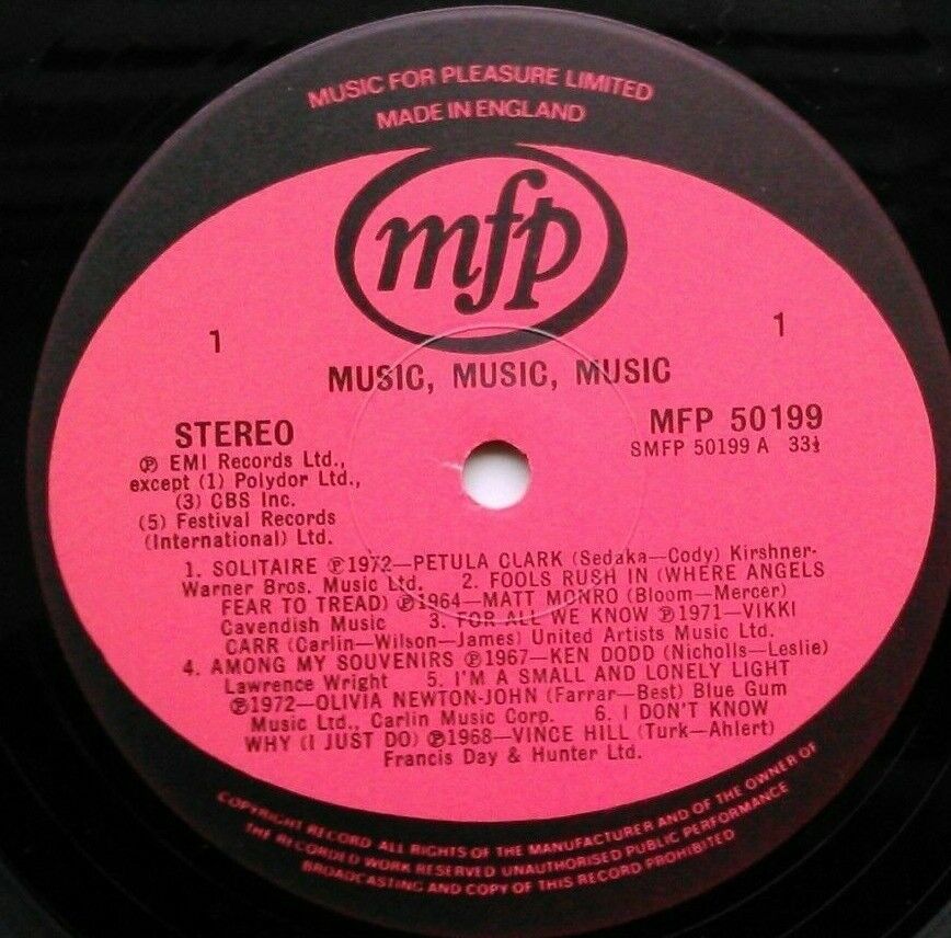 Various – Music, Music, Music (EMI, 1974) 12" vinyl LP VG/VG Clark Carr