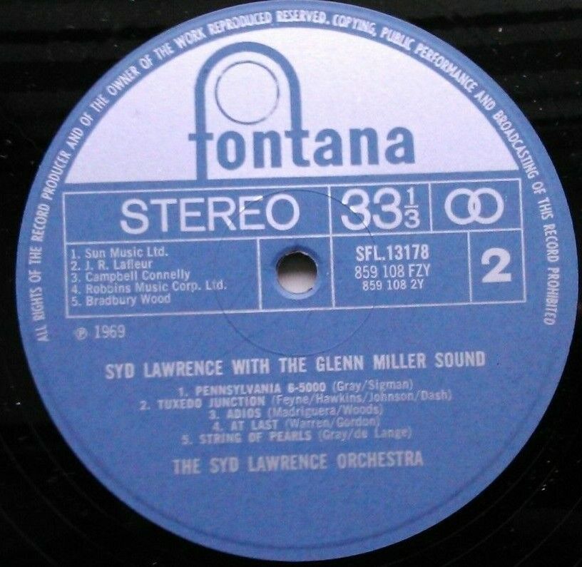 Syd Lawrence With The Glenn Miller Sound (Fontana, 1969) 12" vinyl LP VG/VG