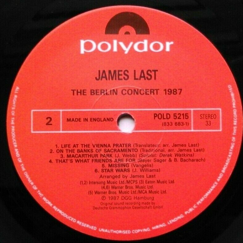 James Last – Berlin Concert (Polydor, 1987) 12" vinyl LP EX/VG