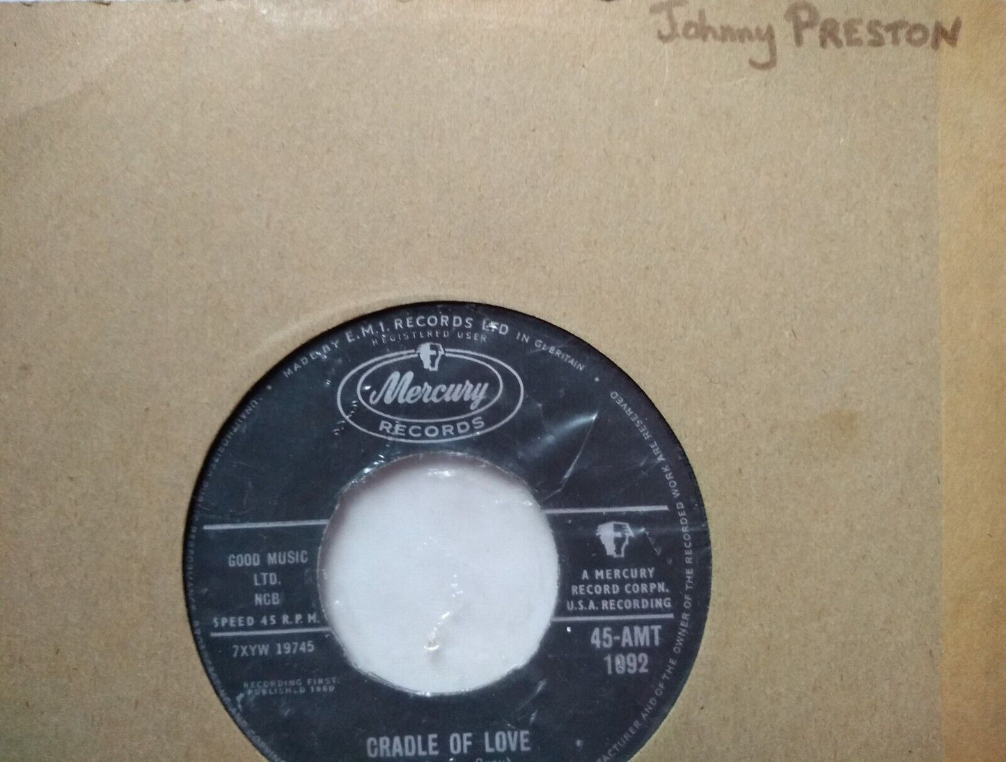 Johnny Preston - Cradle Of Love (Mercury 1960) 7" vinyl single VG/- jukebox