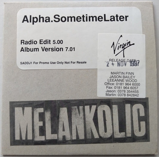 Alpha - Sometime Later (1997) DJ CD promo