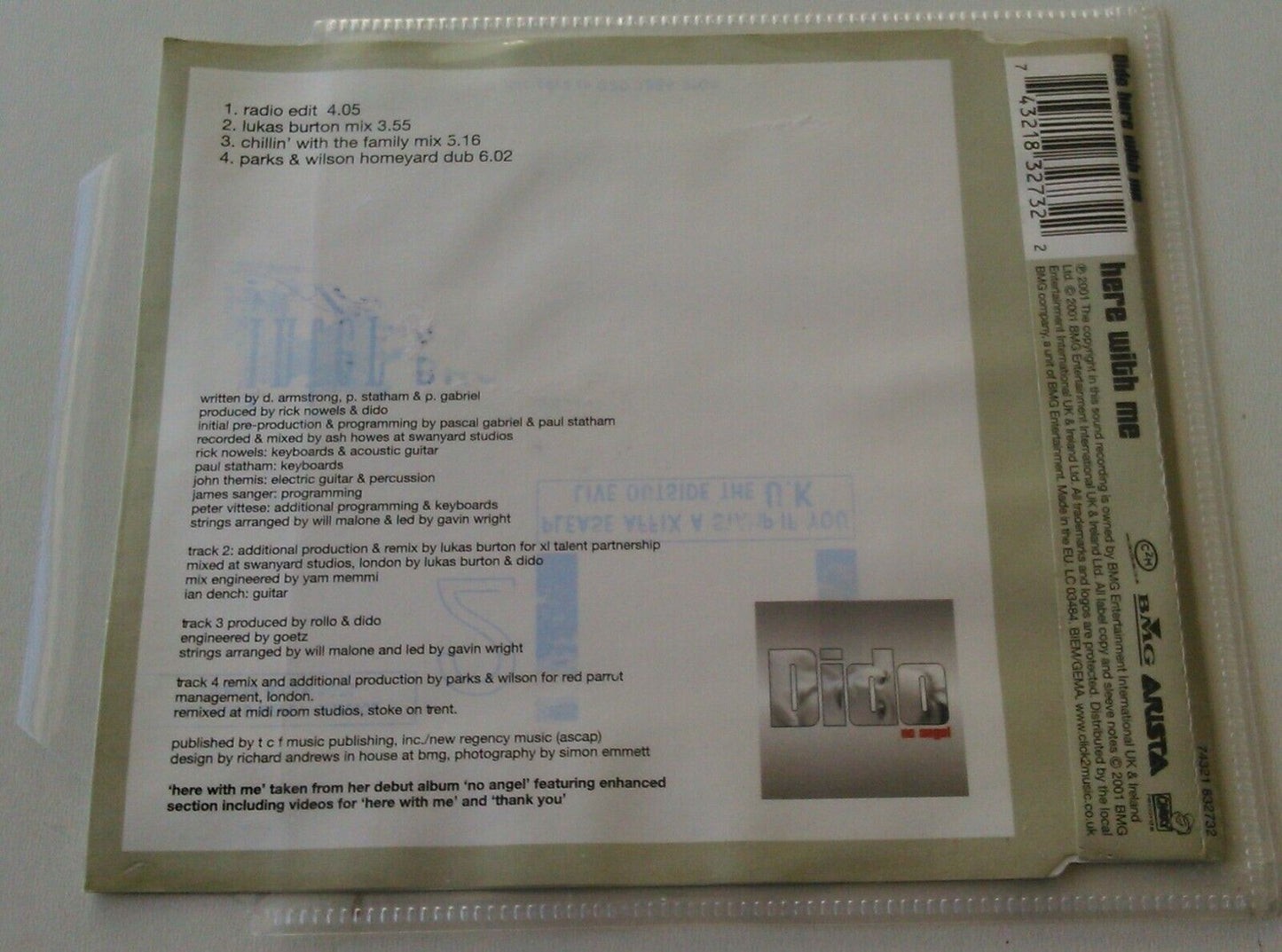 Dido ‎– Here With Me (2001) CD single *no case - plastic wallet*