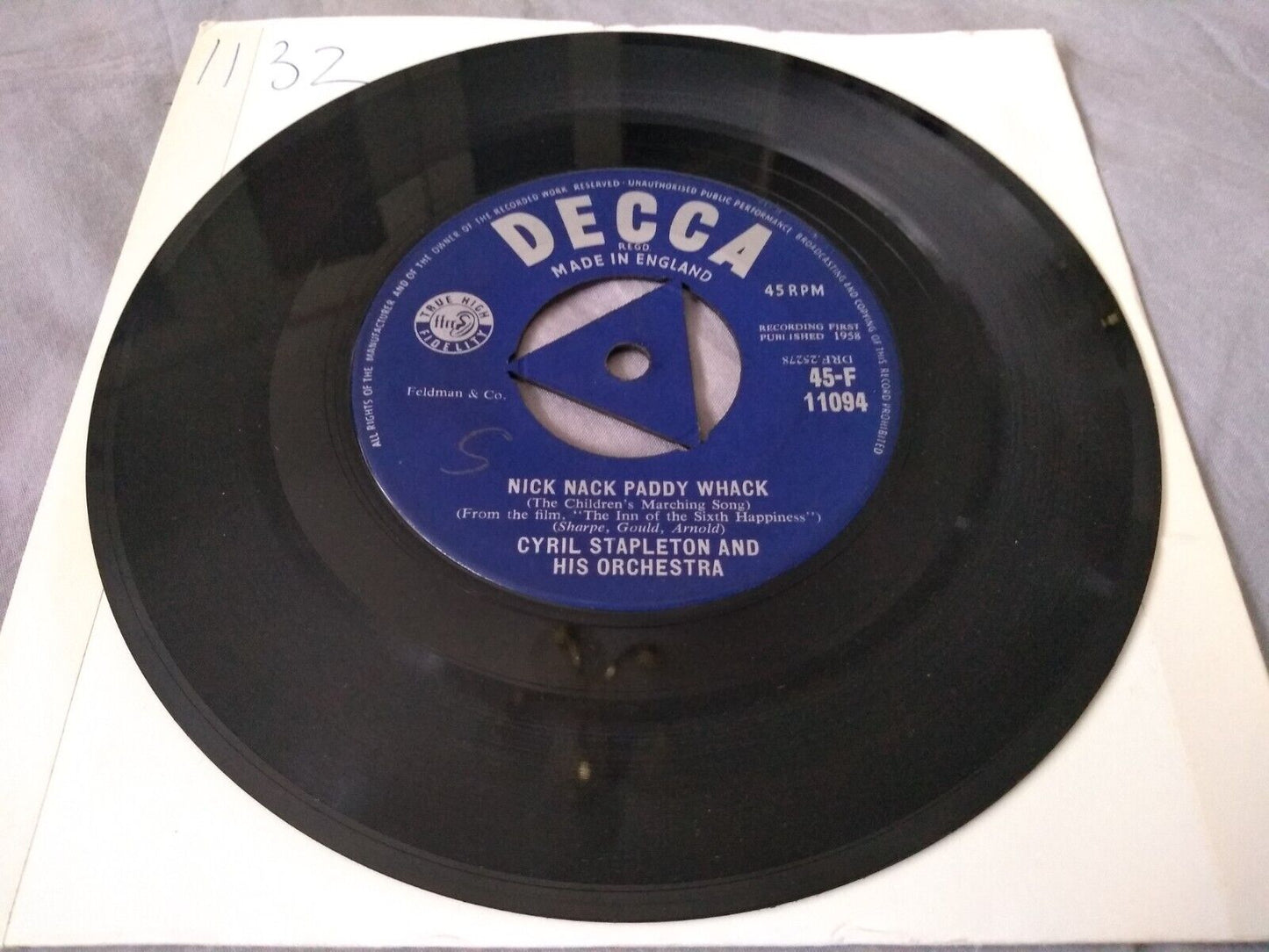 Cyril Stapleton And His Orchestra - Nick Nack Paddy Whack 7" vinyl single VG/-