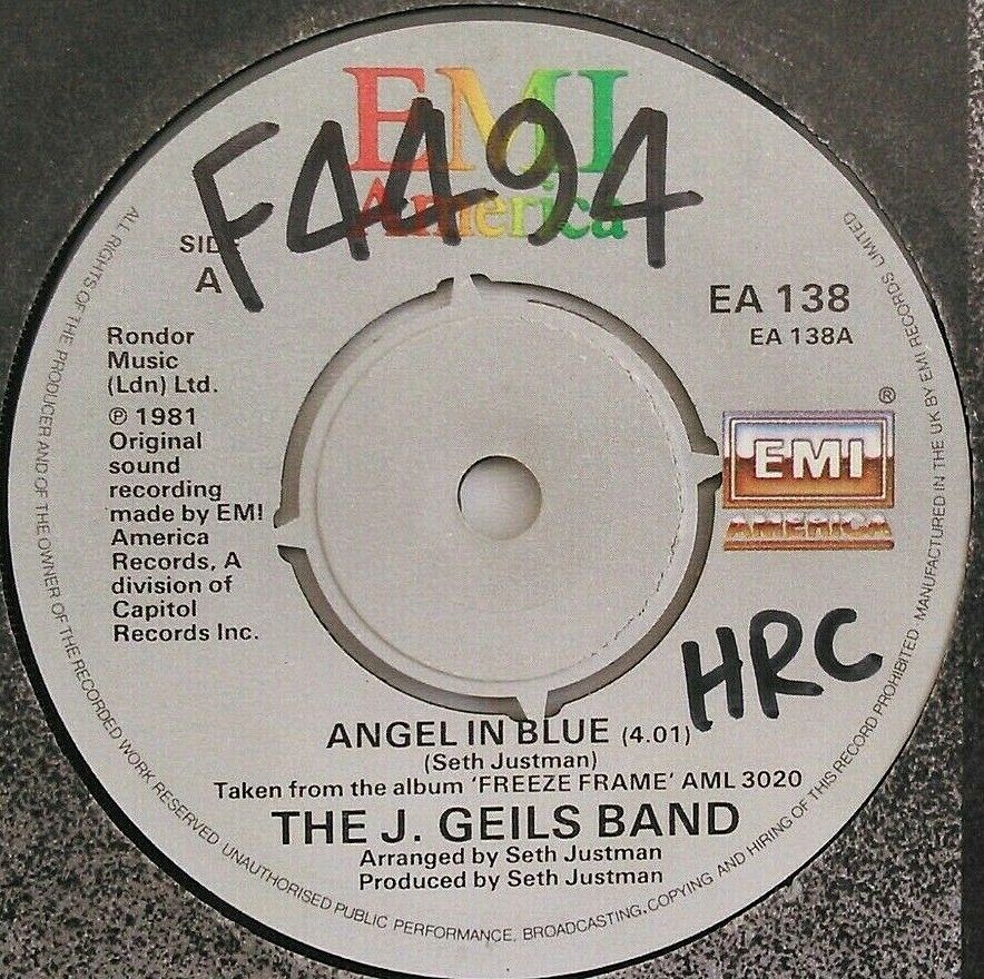 The J. Geils Band - Angel In Blue (EMI, 1982) 7" vinyl single VG/-