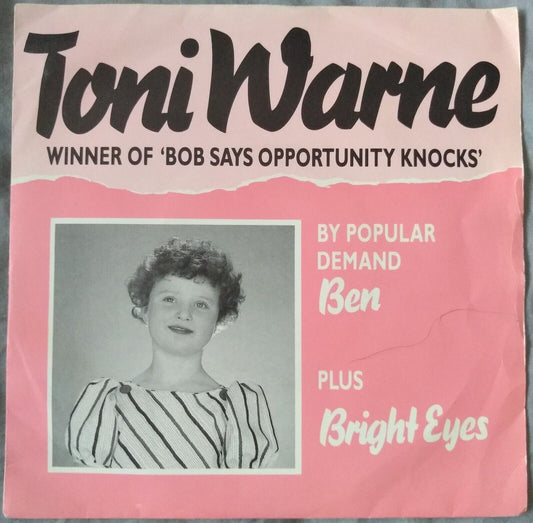 Toni Warne - Ben/Bright Eyes (Mint 1987) 7" vinyl P/S single VG/VG