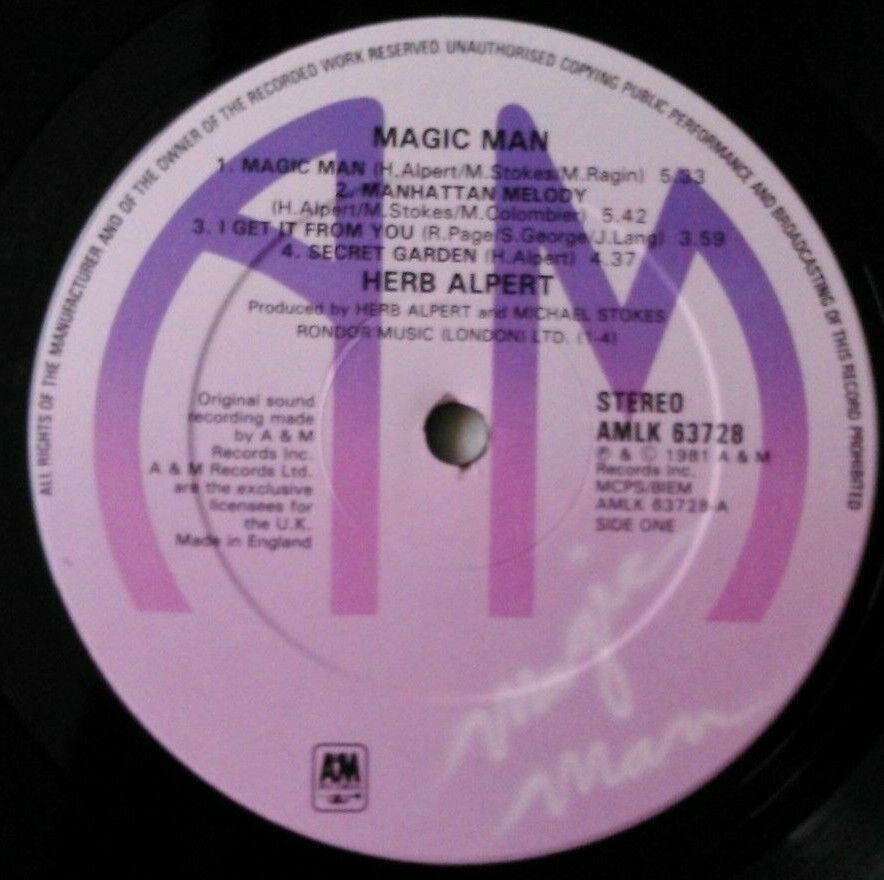 Herb Alpert – Magic Man (A&M, 1981) 12" vinyl LP EX/VG