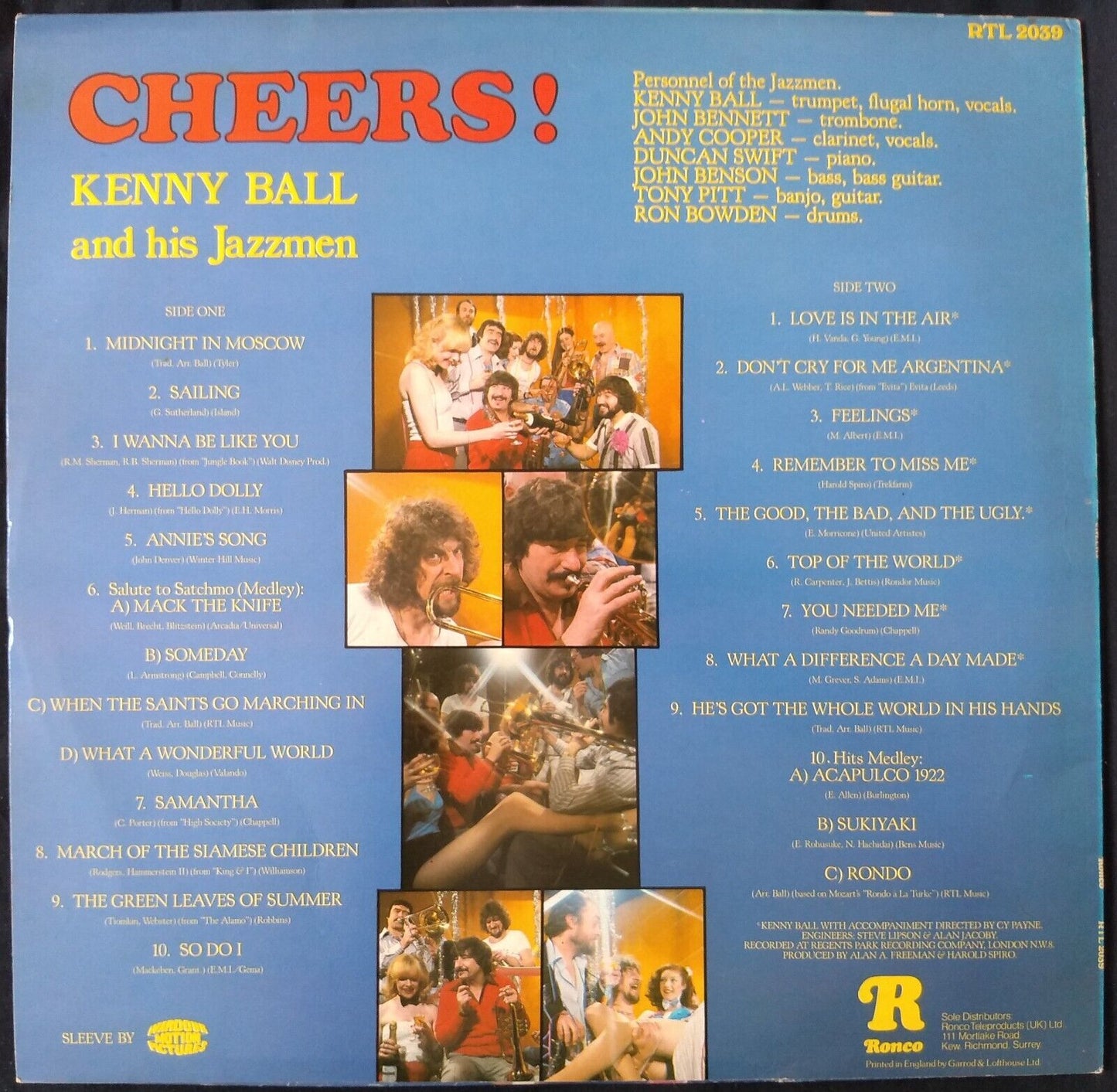 Kenny Ball & His Jazz Men – Cheers! (Ronco 1979) 12" vinyl LP VG/VG