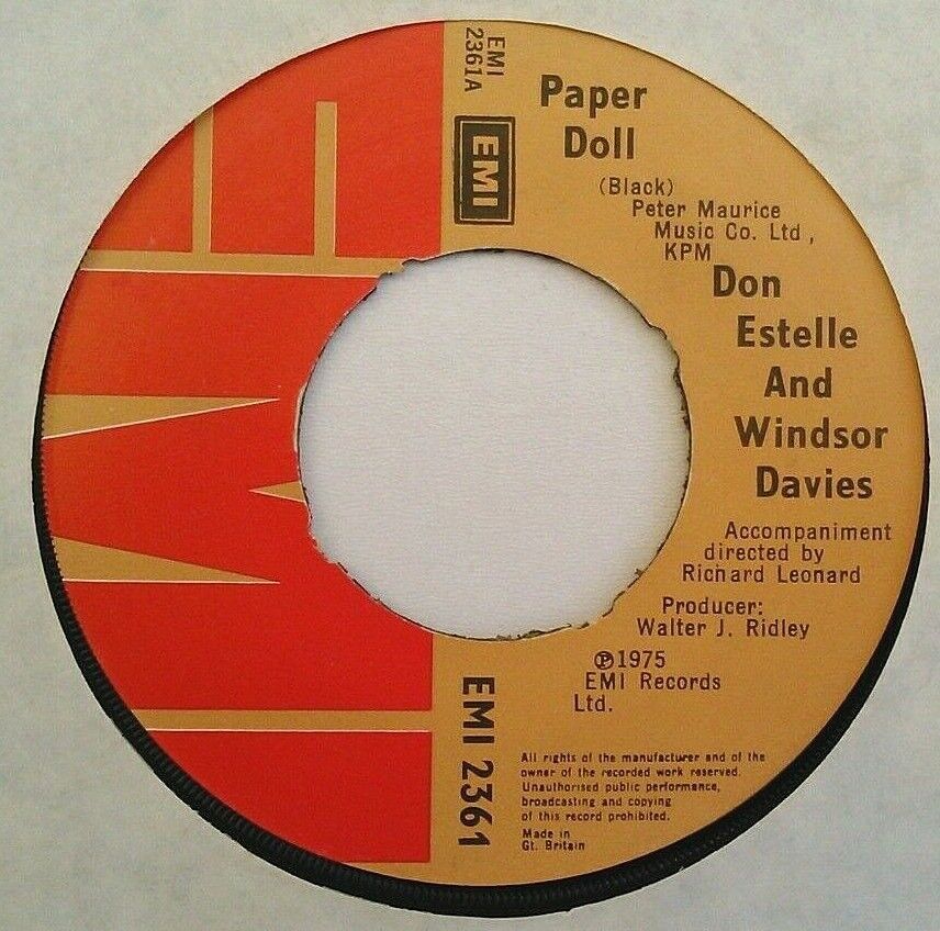 Don Estelle And Windsor Davies - Paper Doll (EMI, 1975) 7" vinyl single VG/-