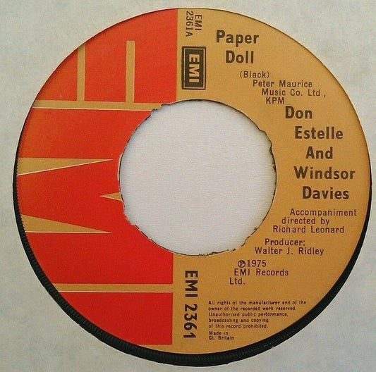 Don Estelle And Windsor Davies - Paper Doll (EMI, 1975) 7" vinyl single VG/-