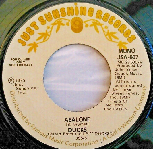 Ducks - Abalone (Just Sunshine, 1973) 7" vinyl single VG/- US promo jukebox