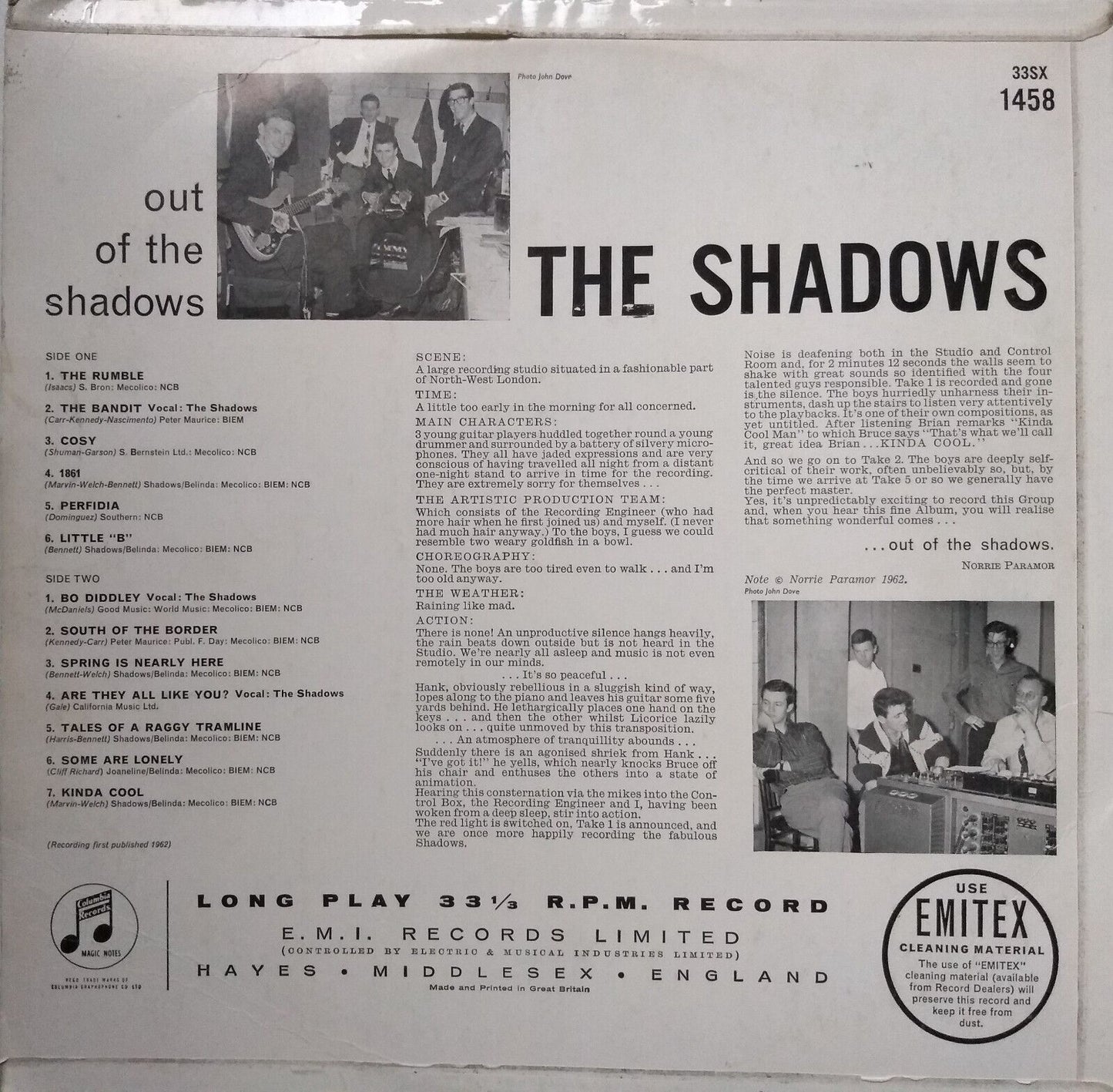 The Shadows – Out Of The Shadows (Columbia 1962) 12" vinyl LP mono VG/VG