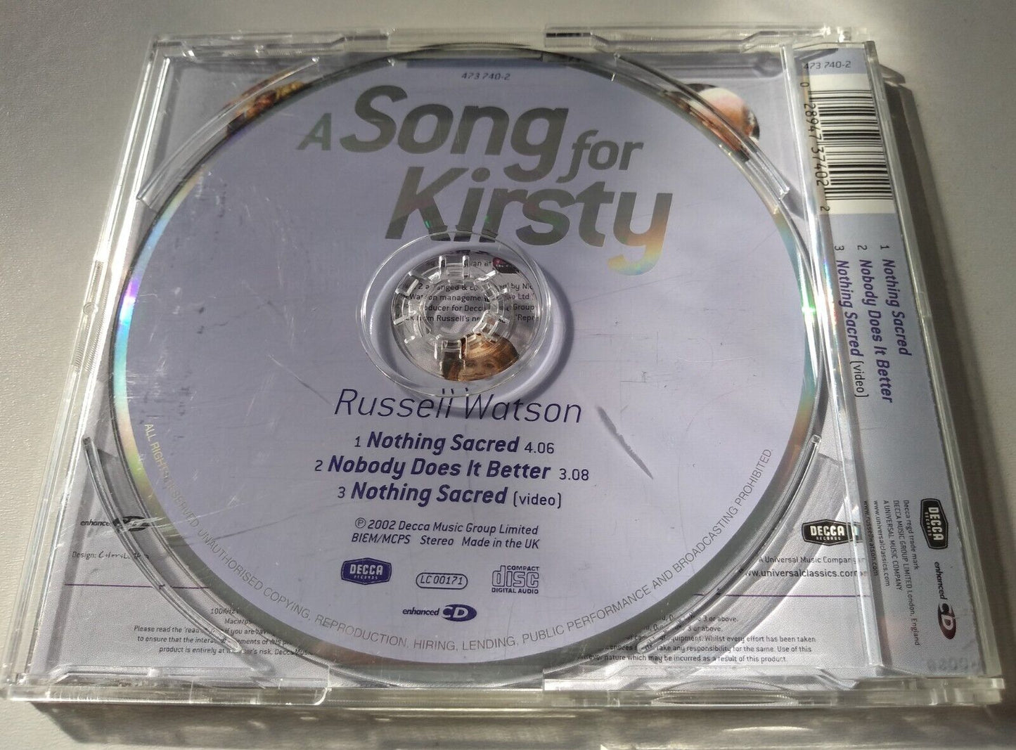 Russell Watson - Nothing Sacred (A Song For Kirsty) (2002) CD single