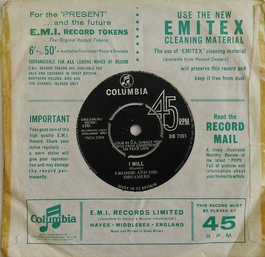 Freddie & The Dreamers – I Understand (Columbia, 1964) 7" vinyl single VG/G+