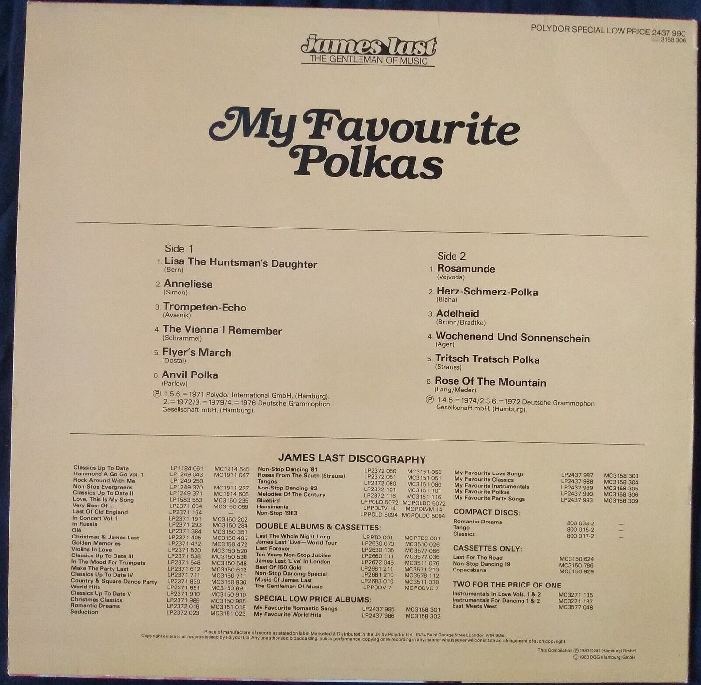 James Last - My Favourite Polkas (Polydor 1983) 12" vinyl LP VG/VG compilation