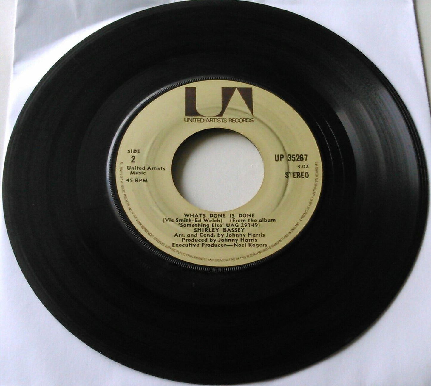 Shirley Bassey – For All We Know (UA, 1971) 7" vinyl single VG/-