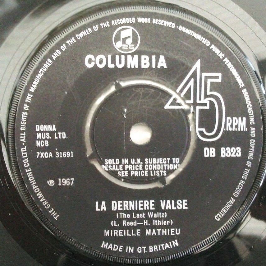 Mireille Mathieu - La Dernière Valse (Columbia, 1967) 7" vinyl single VG/-