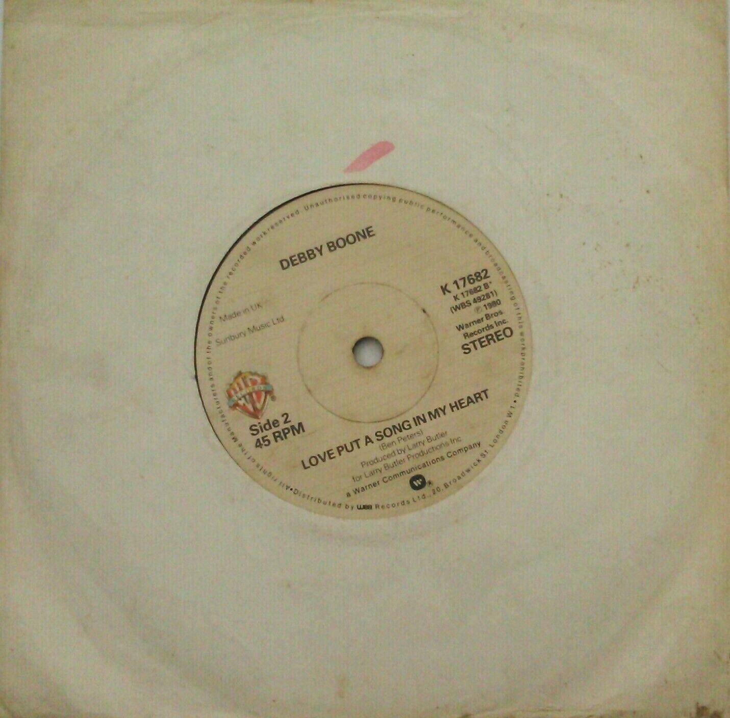 Debby Boone - Free To Be Lonely Again (WB, 1980) 7" vinyl single VG/-