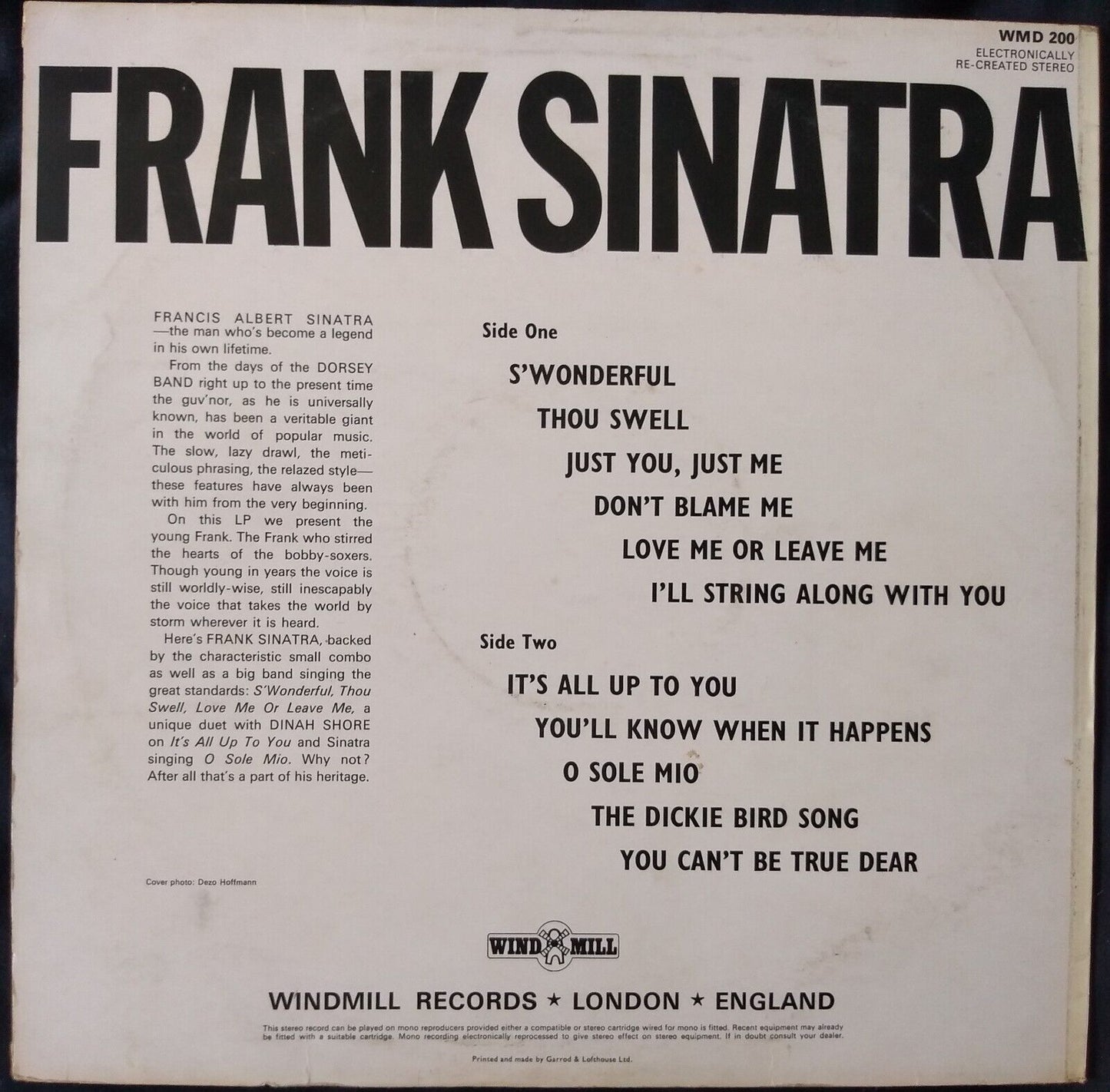 Frank Sinatra – S'Wonderful (Windmill 1973) 12" vinyl LP VG/VG