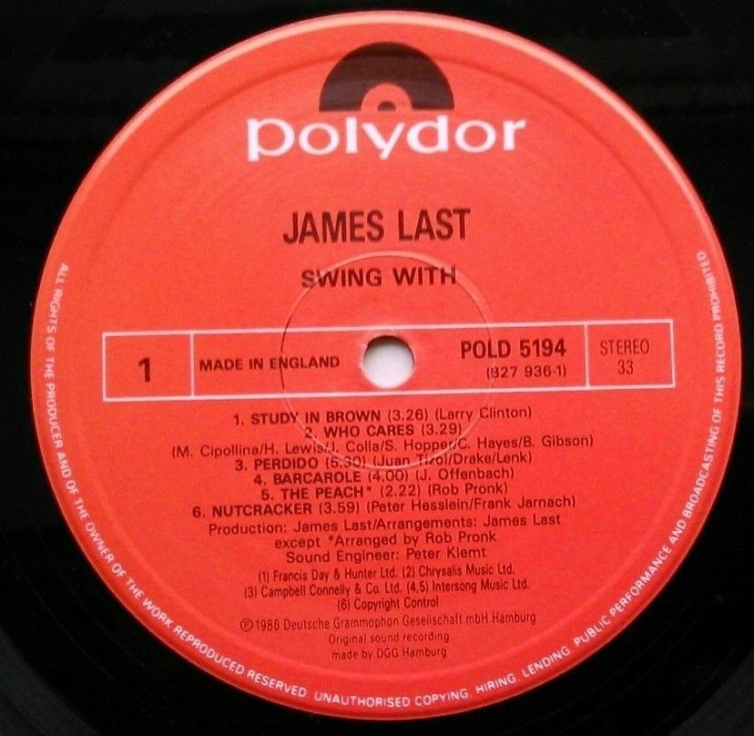 James Last – Swing With James Last (Polydor, 1986) 12" vinyl LP VG+/VG