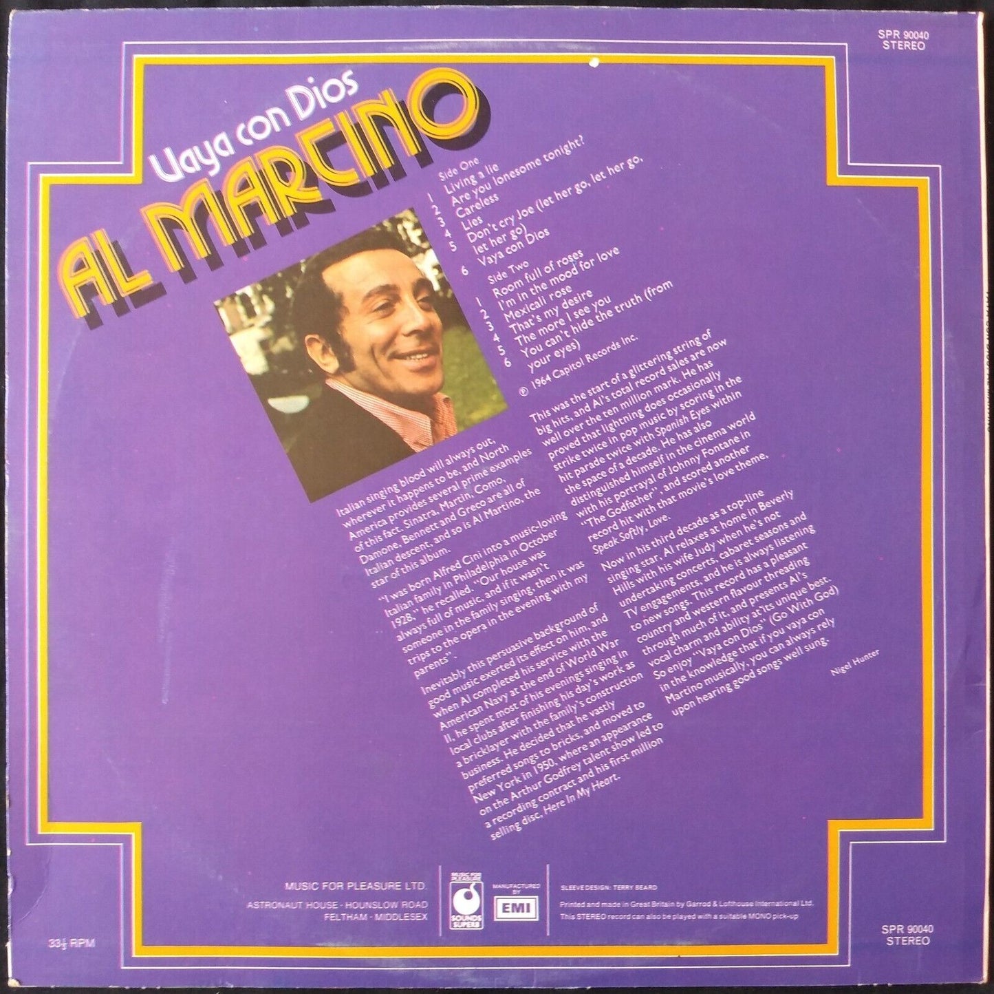 Al Martino - Vaya Con Dios (Sounds Superb 1974) 12" vinyl LP VG/VG