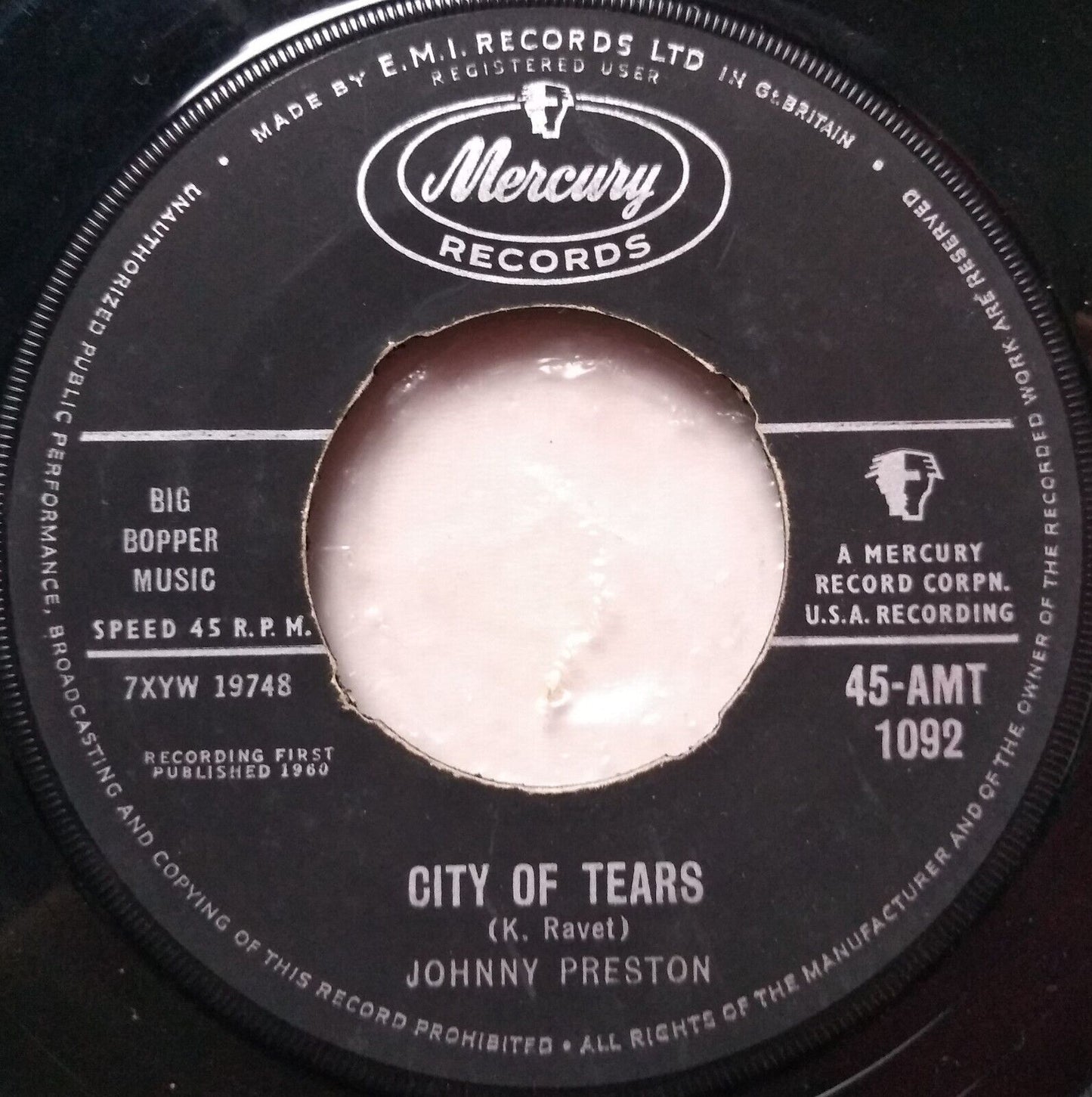 Johnny Preston - Cradle Of Love (Mercury 1960) 7" vinyl single VG/- jukebox