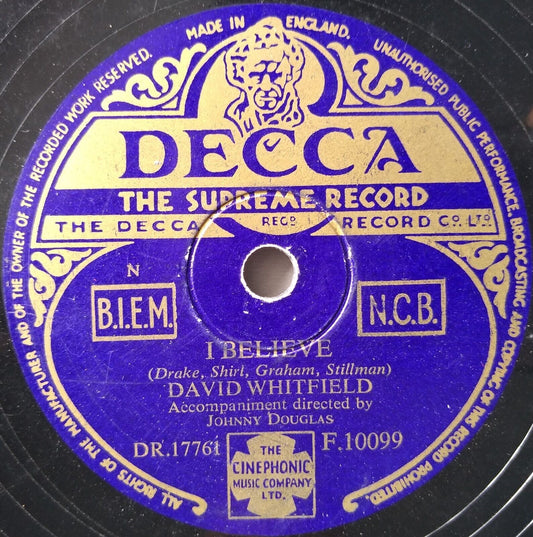 David Whitfield - I Believe (Decca) 10" shellac VG/-