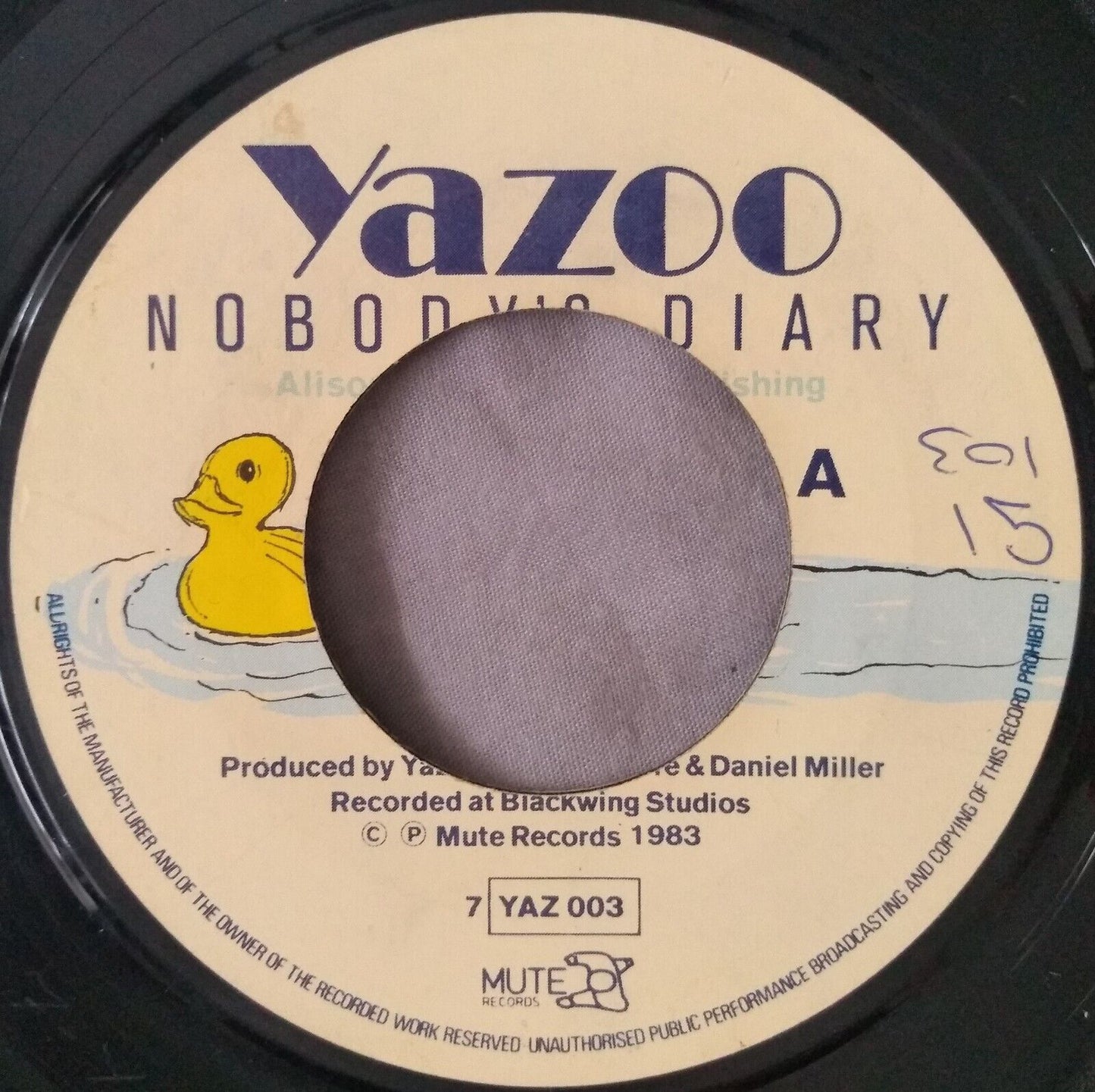 Yazoo - Nobody's Diary (Mute 1983) 7" vinyl single VG/- jukebox centre