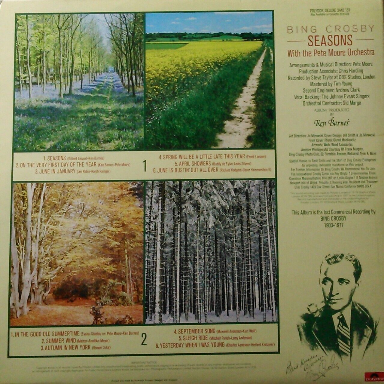 Bing Crosby – Seasons (Polydor, 1977) vinyl LP VG/VG gatefold