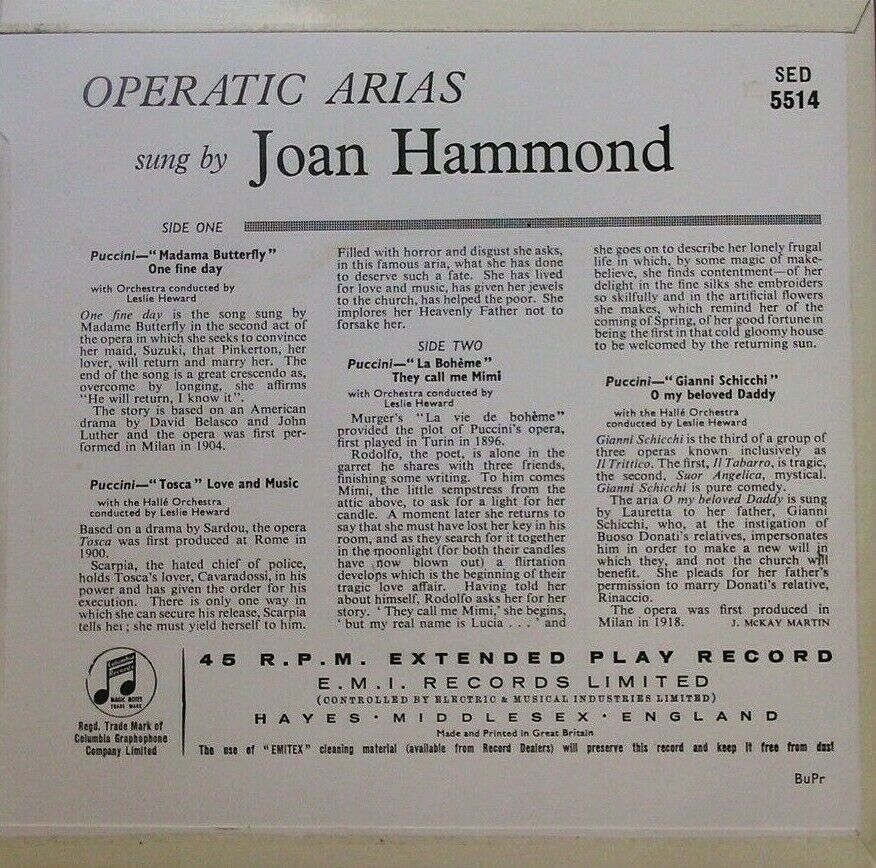 Joan Hammond - One Fine Day (Columbia) 7" vinyl EP VG/VG