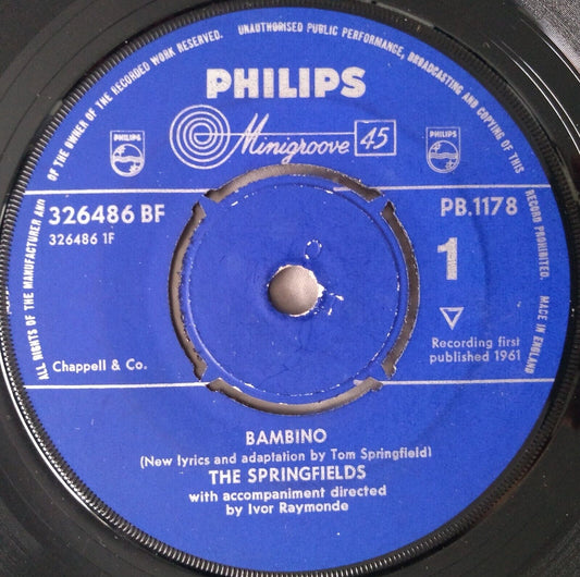 The Springfields – Bambino (Philips 1961) 7" vinyl single VG/-