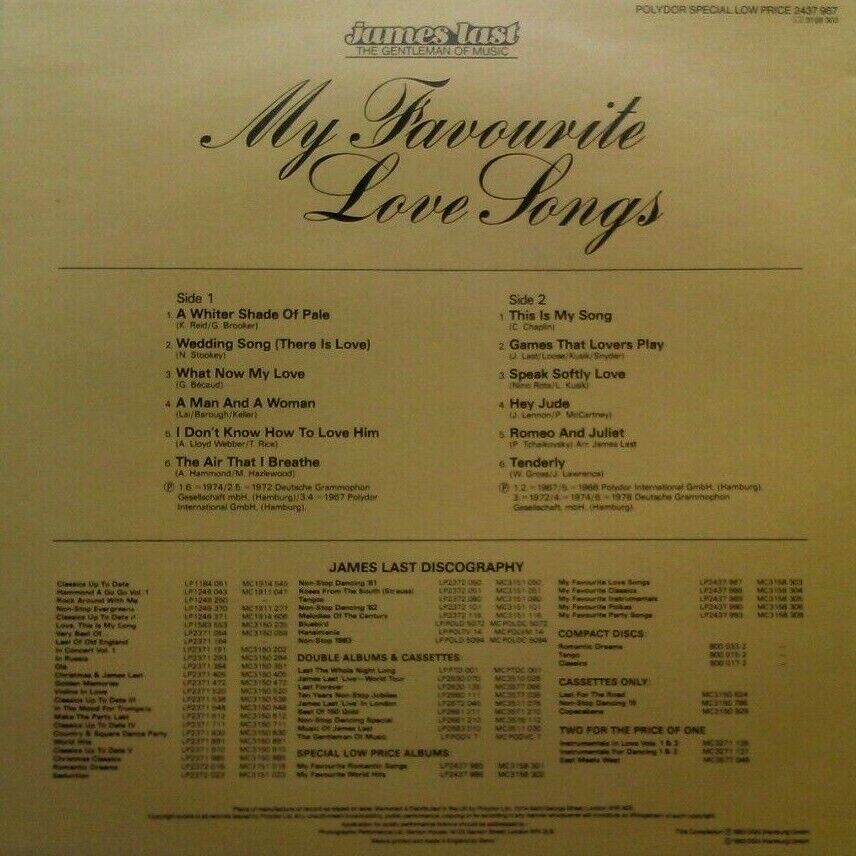 James Last – My Favorite Love Songs (Polydor, 1983) 12" vinyl LP VG/VG